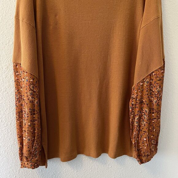 Anthropologie Women's Thermal Top Size Small Floral Sleeve Brown Boho Autumnal - Picture 13 of 16